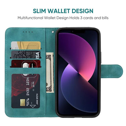 For iPhone 13 / 14 Case Lines Imprint PU Leather Wallet Phone Cover with Hand Strap