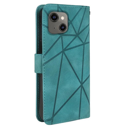 For iPhone 13 / 14 Case Lines Imprint PU Leather Wallet Phone Cover with Hand Strap