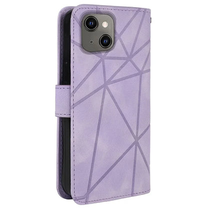 For iPhone 13 / 14 Case Lines Imprint PU Leather Wallet Phone Cover with Hand Strap