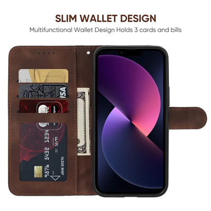 For iPhone 13 / 14 Case Lines Imprint PU Leather Wallet Phone Cover with Hand Strap