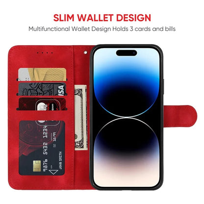For iPhone 14 Pro Wallet Case Lines Imprint Skin-Touch Leather Phone Cover with Strap