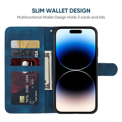 For iPhone 14 Pro Wallet Case Lines Imprint Skin-Touch Leather Phone Cover with Strap
