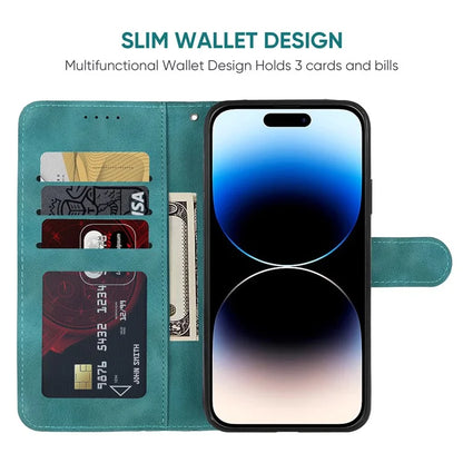 For iPhone 14 Pro Wallet Case Lines Imprint Skin-Touch Leather Phone Cover with Strap