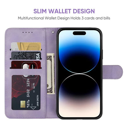 For iPhone 14 Pro Wallet Case Lines Imprint Skin-Touch Leather Phone Cover with Strap