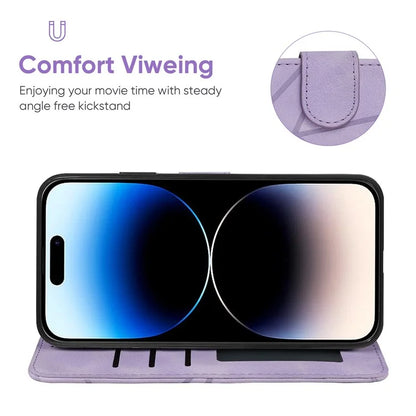 For iPhone 14 Pro Wallet Case Lines Imprint Skin-Touch Leather Phone Cover with Strap