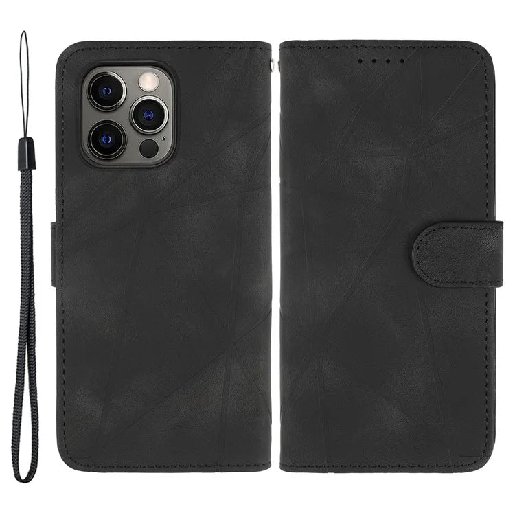 For iPhone 15 Pro Case Line Pattern Leather Full Protection Folio Phone Cover
