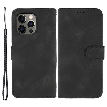For iPhone 15 Pro Case Line Pattern Leather Full Protection Folio Phone Cover