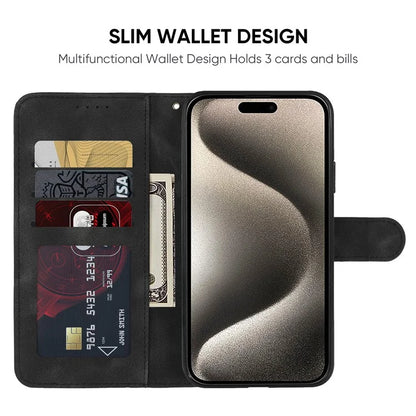 For iPhone 15 Pro Case Line Pattern Leather Full Protection Folio Phone Cover