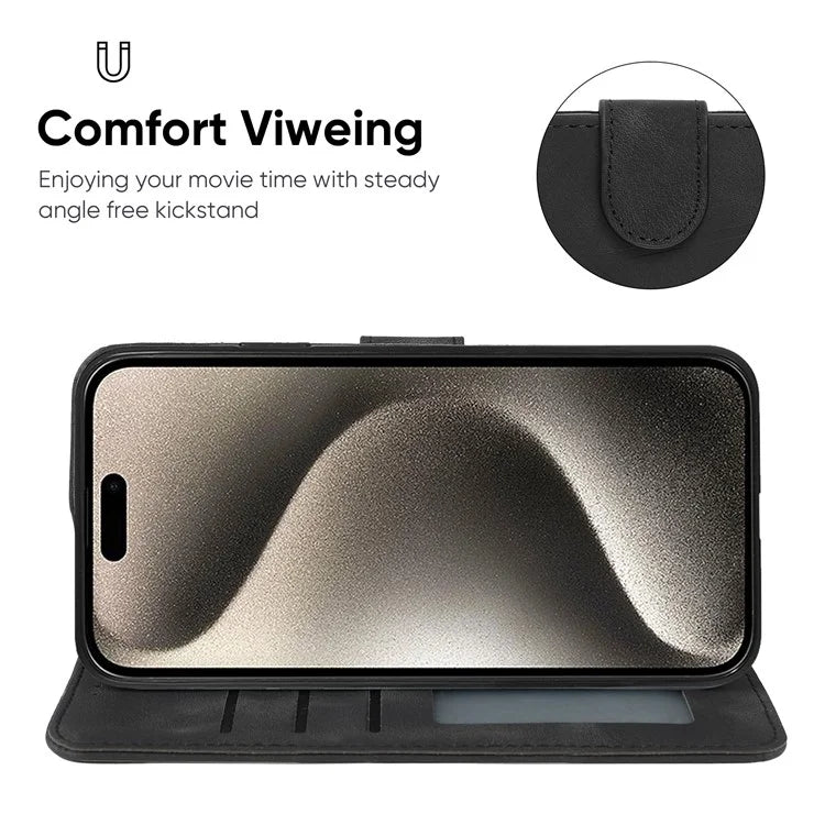 For iPhone 15 Pro Case Line Pattern Leather Full Protection Folio Phone Cover