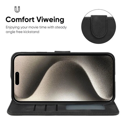 For iPhone 15 Pro Case Line Pattern Leather Full Protection Folio Phone Cover