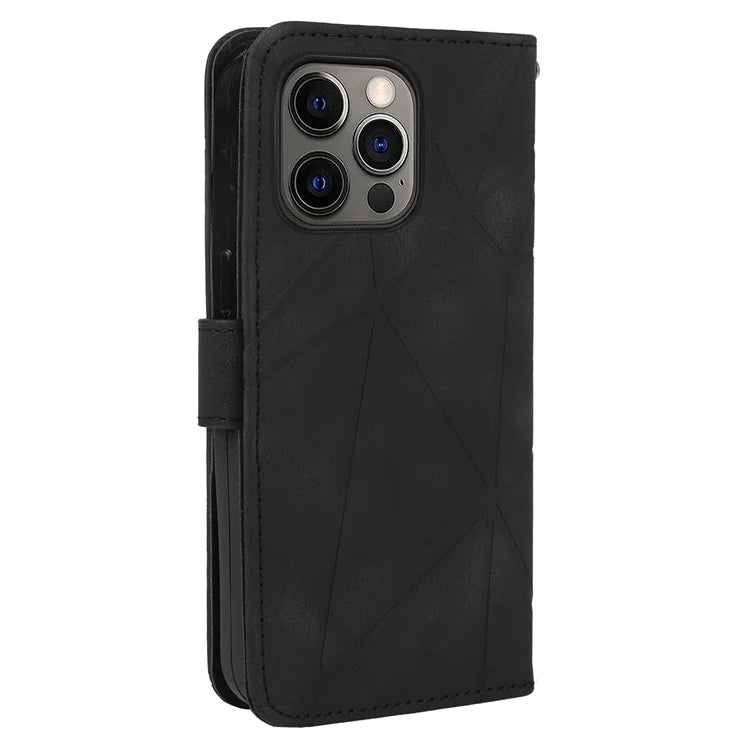 For iPhone 15 Pro Case Line Pattern Leather Full Protection Folio Phone Cover