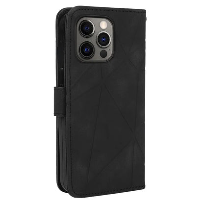 For iPhone 15 Pro Case Line Pattern Leather Full Protection Folio Phone Cover