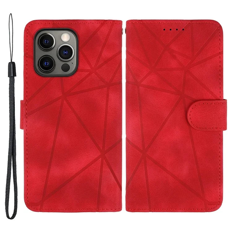 For iPhone 15 Pro Case Line Pattern Leather Full Protection Folio Phone Cover