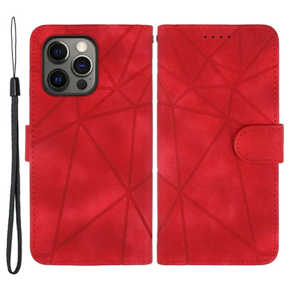 For iPhone 15 Pro Case Line Pattern Leather Full Protection Folio Phone Cover