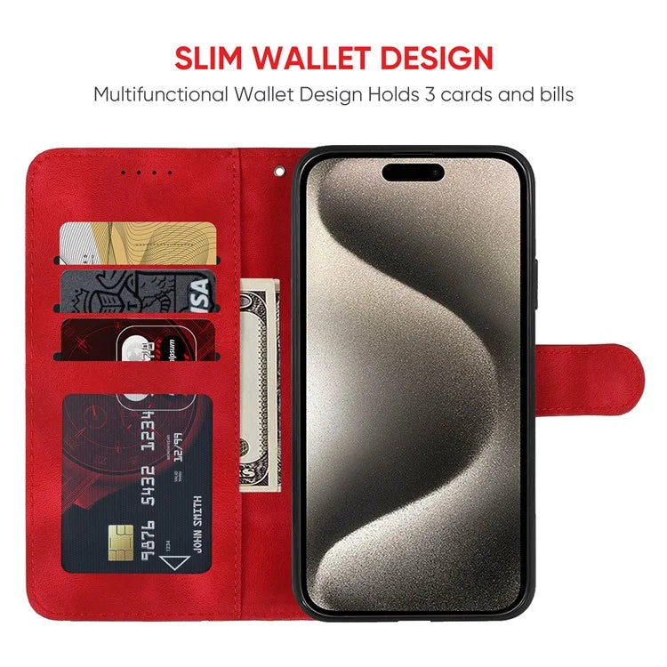 For iPhone 15 Pro Case Line Pattern Leather Full Protection Folio Phone Cover