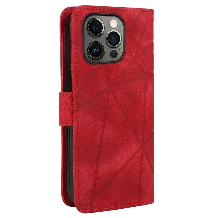 For iPhone 15 Pro Case Line Pattern Leather Full Protection Folio Phone Cover