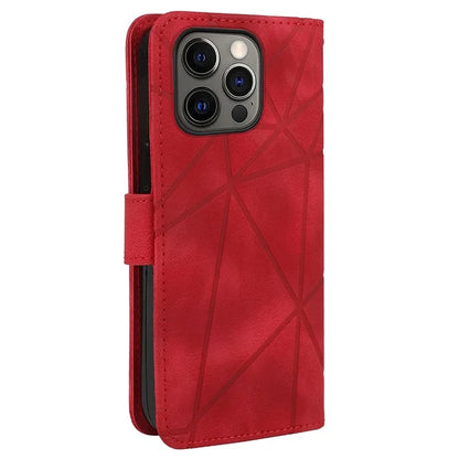 For iPhone 15 Pro Case Line Pattern Leather Full Protection Folio Phone Cover