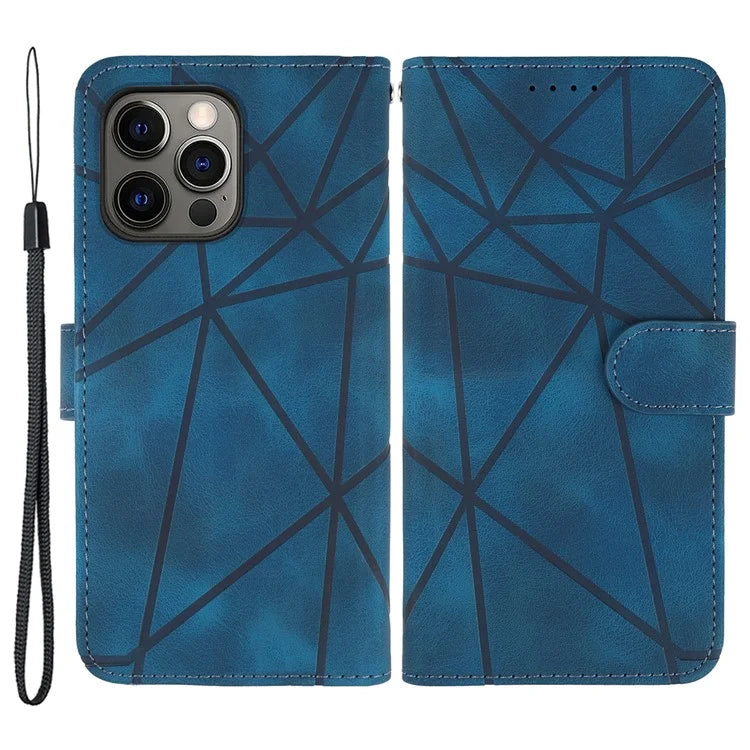 For iPhone 15 Pro Case Line Pattern Leather Full Protection Folio Phone Cover