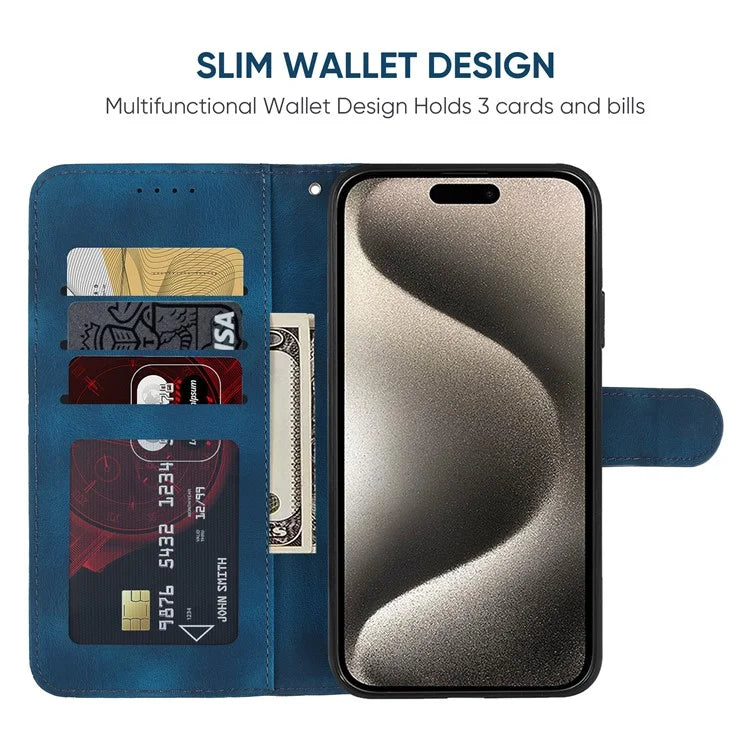 For iPhone 15 Pro Case Line Pattern Leather Full Protection Folio Phone Cover