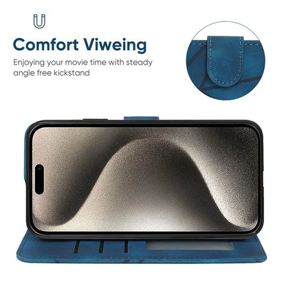 For iPhone 15 Pro Case Line Pattern Leather Full Protection Folio Phone Cover