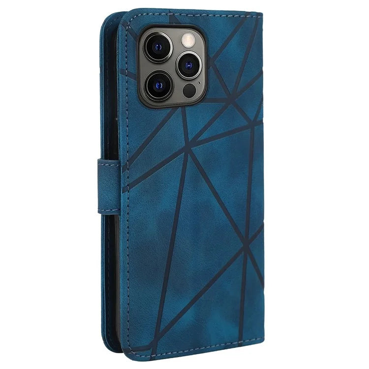 For iPhone 15 Pro Case Line Pattern Leather Full Protection Folio Phone Cover