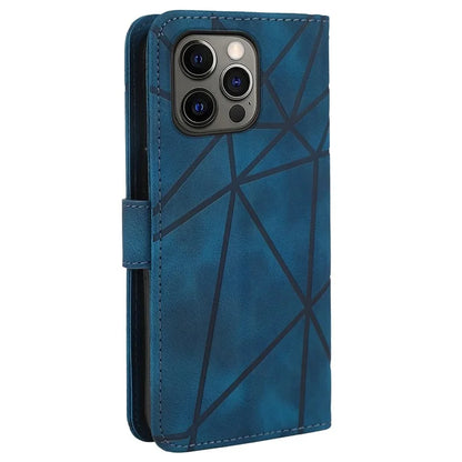 For iPhone 15 Pro Case Line Pattern Leather Full Protection Folio Phone Cover