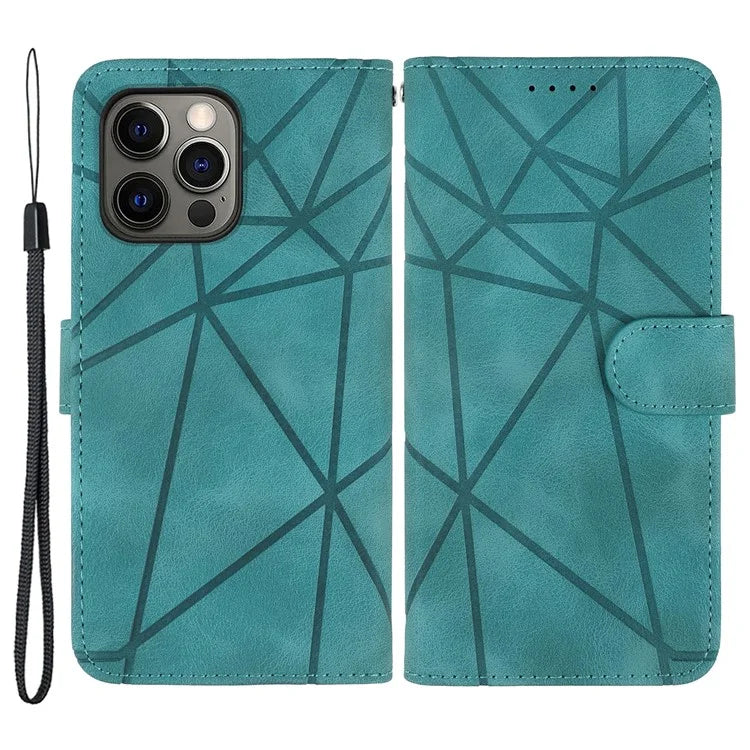 For iPhone 15 Pro Case Line Pattern Leather Full Protection Folio Phone Cover