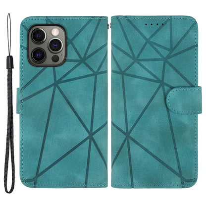 For iPhone 15 Pro Case Line Pattern Leather Full Protection Folio Phone Cover