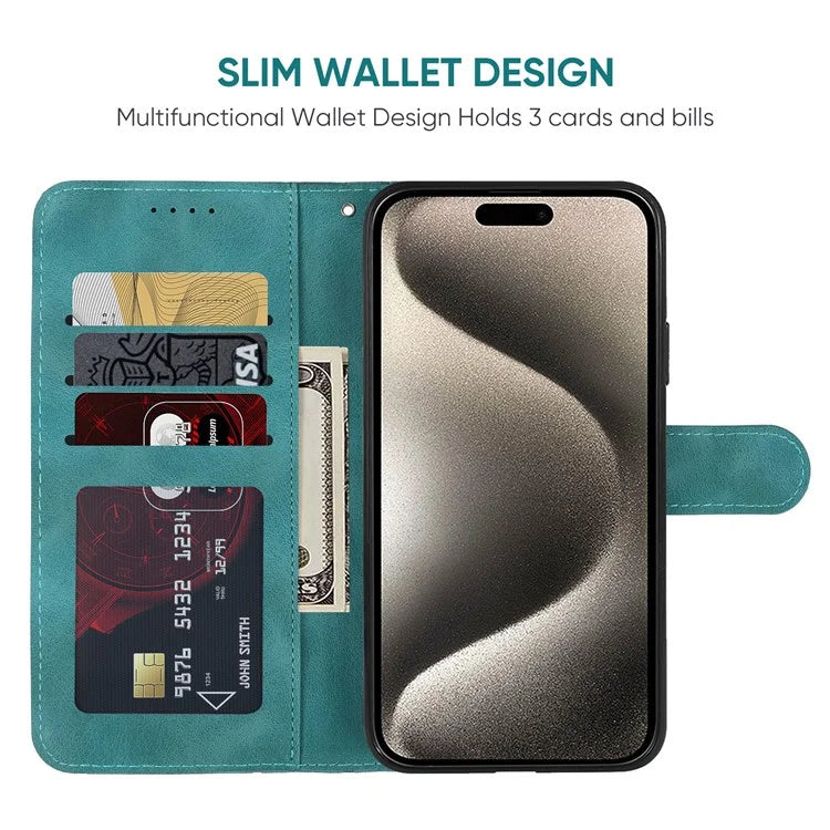 For iPhone 15 Pro Case Line Pattern Leather Full Protection Folio Phone Cover