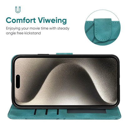 For iPhone 15 Pro Case Line Pattern Leather Full Protection Folio Phone Cover