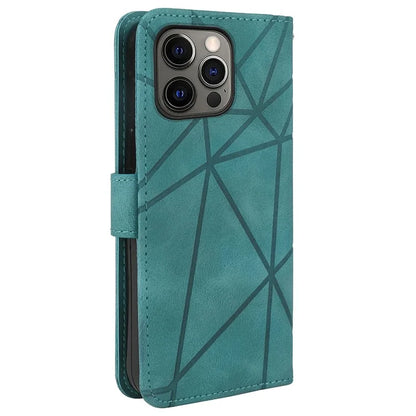 For iPhone 15 Pro Case Line Pattern Leather Full Protection Folio Phone Cover
