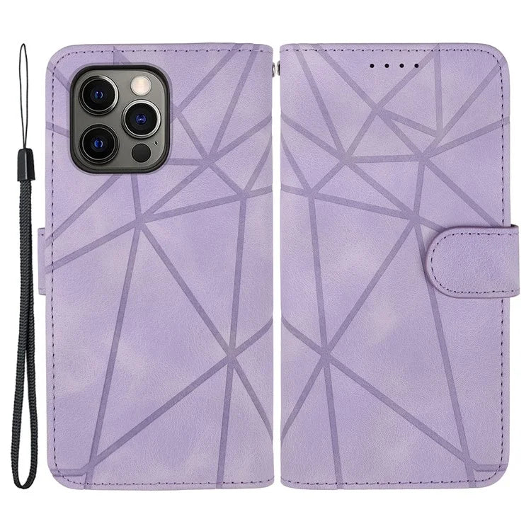 For iPhone 15 Pro Case Line Pattern Leather Full Protection Folio Phone Cover