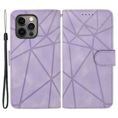 For iPhone 15 Pro Case Line Pattern Leather Full Protection Folio Phone Cover