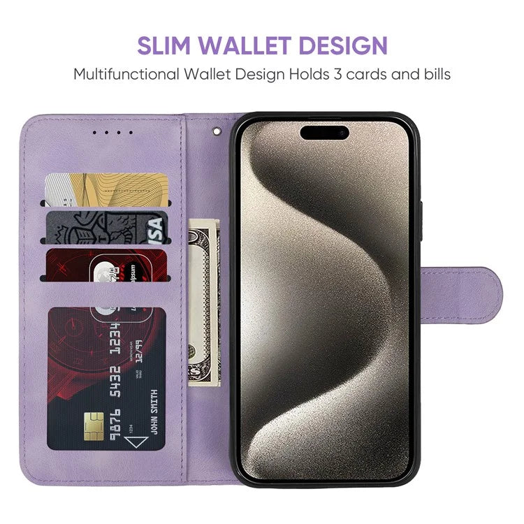 For iPhone 15 Pro Case Line Pattern Leather Full Protection Folio Phone Cover