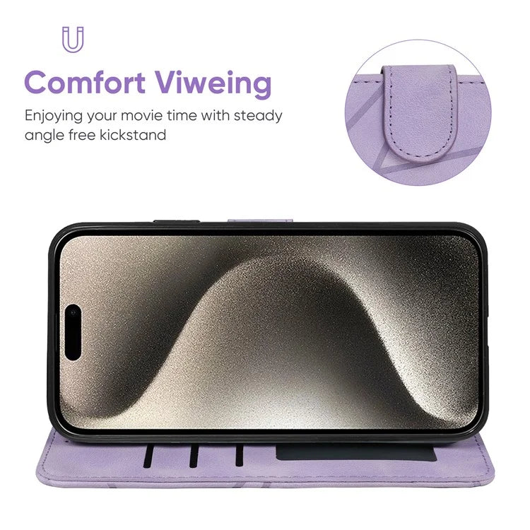 For iPhone 15 Pro Case Line Pattern Leather Full Protection Folio Phone Cover