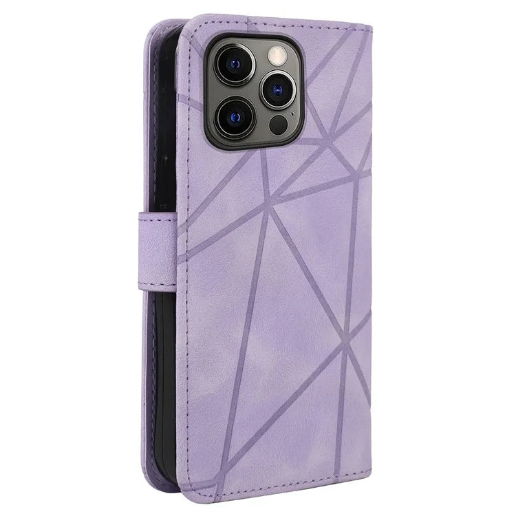 For iPhone 15 Pro Case Line Pattern Leather Full Protection Folio Phone Cover