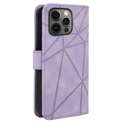 For iPhone 15 Pro Case Line Pattern Leather Full Protection Folio Phone Cover