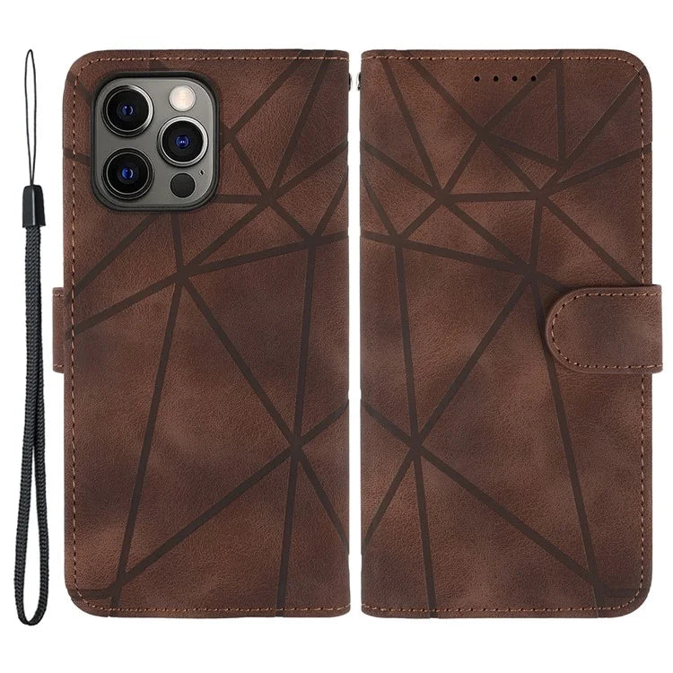 For iPhone 15 Pro Case Line Pattern Leather Full Protection Folio Phone Cover