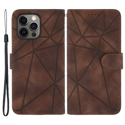 For iPhone 15 Pro Case Line Pattern Leather Full Protection Folio Phone Cover