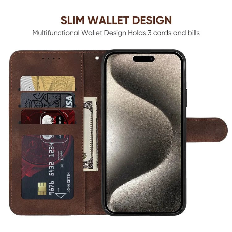 For iPhone 15 Pro Case Line Pattern Leather Full Protection Folio Phone Cover