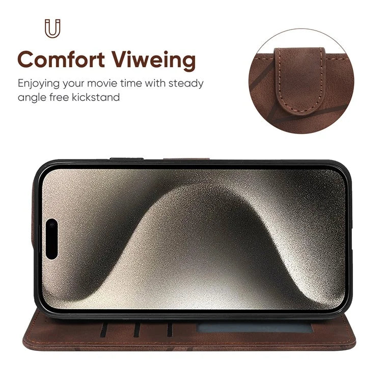 For iPhone 15 Pro Case Line Pattern Leather Full Protection Folio Phone Cover