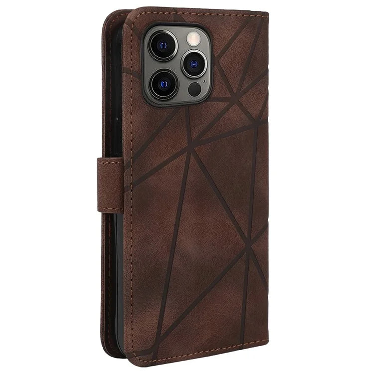 For iPhone 15 Pro Case Line Pattern Leather Full Protection Folio Phone Cover