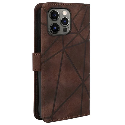 For iPhone 15 Pro Case Line Pattern Leather Full Protection Folio Phone Cover