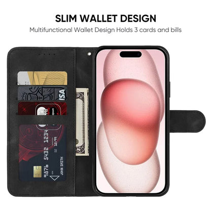 For iPhone 15 Plus Case Lines Imprint Leather Wallet Phone Cover Skin Feeling