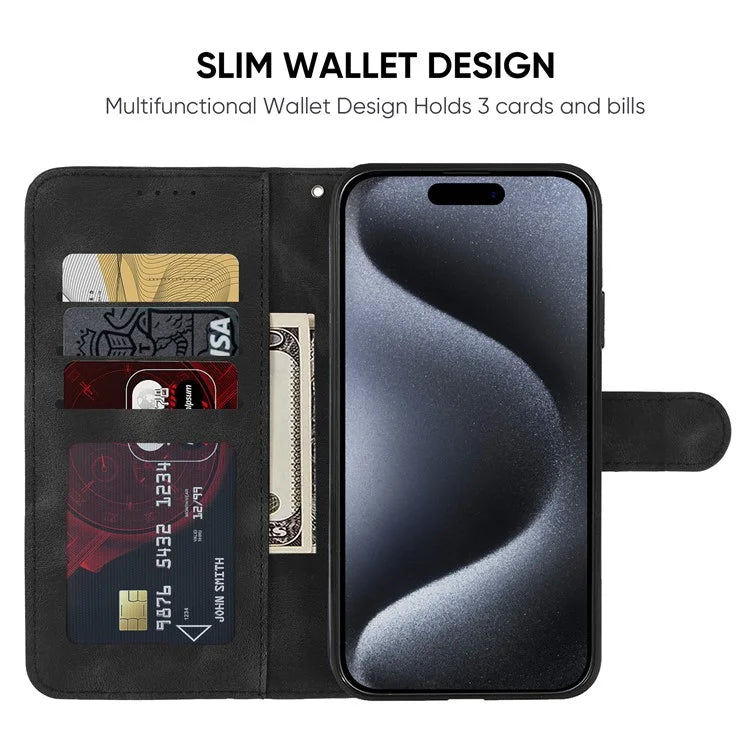 For iPhone 15 Pro Max Wallet Case Lines Imprint Skin-Touch Leather Phone Cover