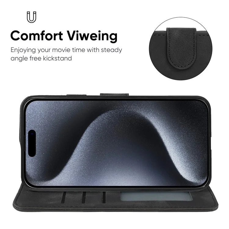 For iPhone 15 Pro Max Wallet Case Lines Imprint Skin-Touch Leather Phone Cover