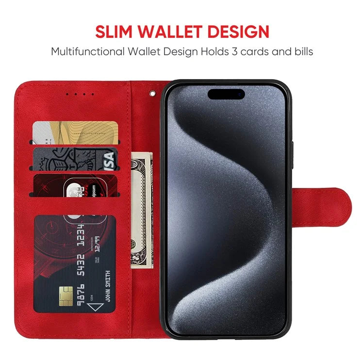 For iPhone 15 Pro Max Wallet Case Lines Imprint Skin-Touch Leather Phone Cover