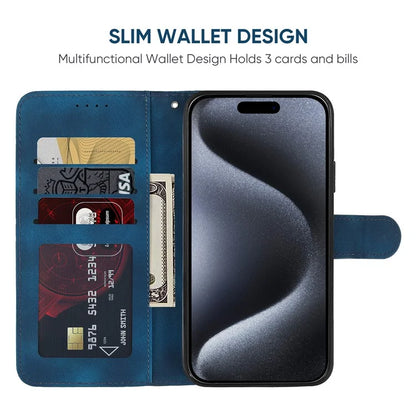 For iPhone 15 Pro Max Wallet Case Lines Imprint Skin-Touch Leather Phone Cover