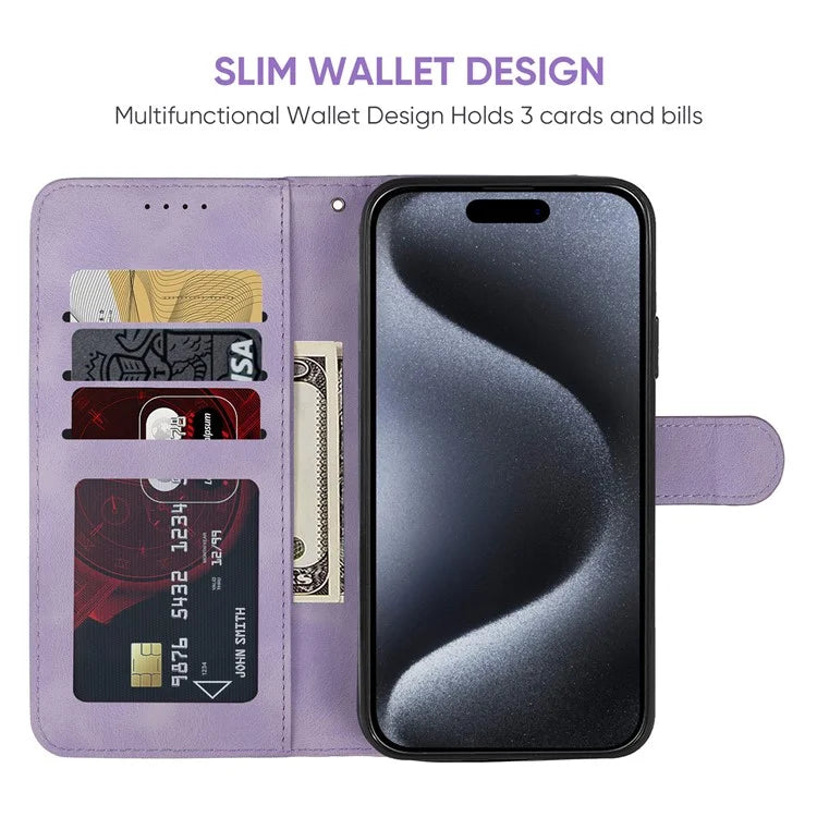 For iPhone 15 Pro Max Wallet Case Lines Imprint Skin-Touch Leather Phone Cover