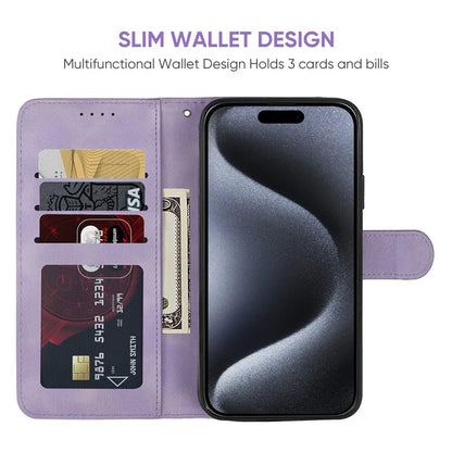 For iPhone 15 Pro Max Wallet Case Lines Imprint Skin-Touch Leather Phone Cover
